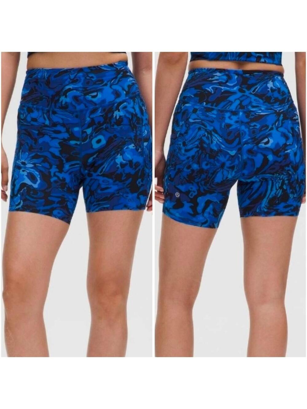 Lululemon Fast & Free HR 6" Shorts Blue Black Print 5 Pockets Women’s 14 NWT